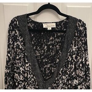 Vintage Havana Black White Crop Wrap Top Balloon Sleeve Abstract Boho Festival M